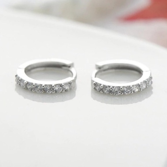Sterling Silver Crystal huggie hoop earrings - Picture 7 of 7